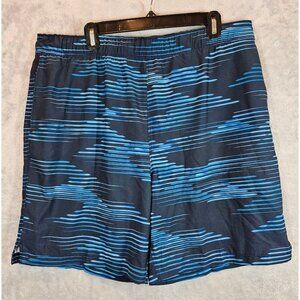 Speedo Mens XL Swim Shorts Blue & Navy Striped Quick-Dry Polyester Blend